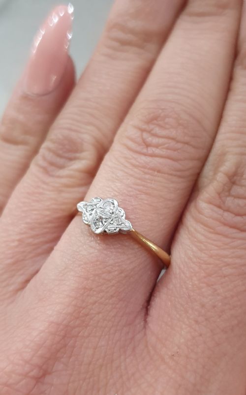 ART DECO PLATINUM SET DIAMONDS ON 9CT GOLD RING SIZE N - ADDITIONAL PHOTO 11