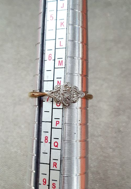 ART DECO PLATINUM SET DIAMONDS ON 9CT GOLD RING SIZE N - ADDITIONAL PHOTO 12