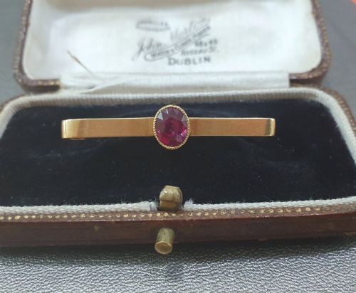 EDWARDIAN 18CT GOLD RUBY BROOCH STOCK PIN - ADDITIONAL PHOTO 4