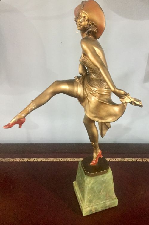 high kick josef lorenzl art deco austrian bronze female dancer c1925 - CATEGORY: ANTIQUE METAL - DATED 1920