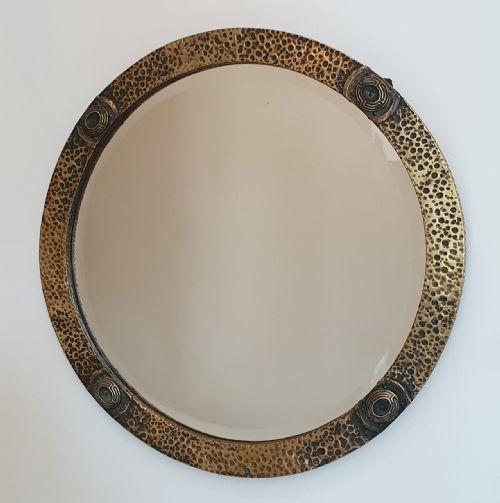 arts crafts hammered brass mirror c1910 ready to hang wall mirror - CATEGORY: ANTIQUE MIRRORS - DATED 1910