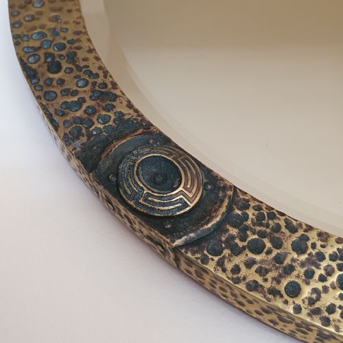 ARTS CRAFTS HAMMERED BRASS MIRROR C1910 READY TO HANG WALL MIRROR - ADDITIONAL PHOTO 5