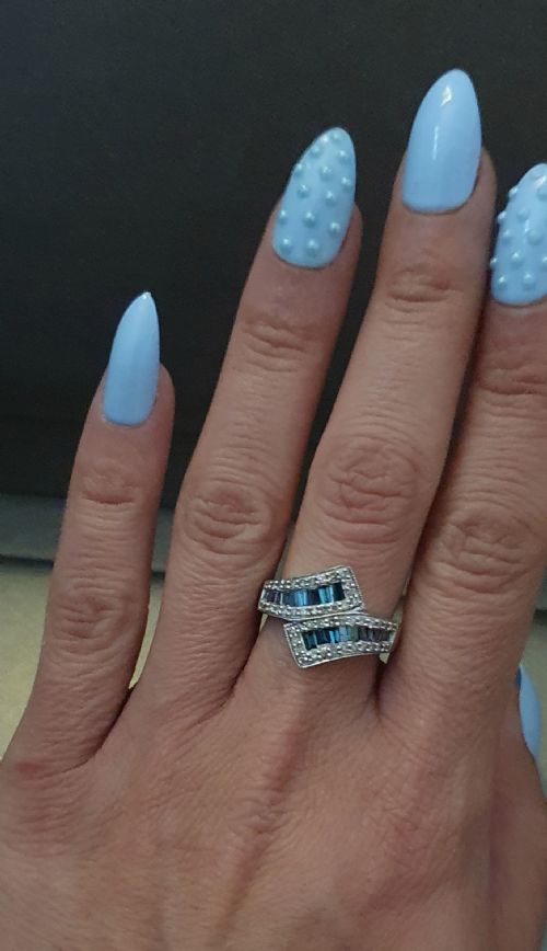 DIAMOND BLUE DIAMOND WHITE GOLD RING SIZE O - ADDITIONAL PHOTO 2