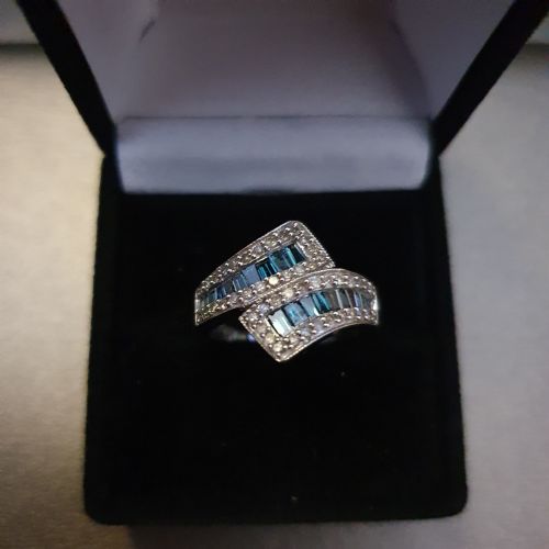 DIAMOND BLUE DIAMOND WHITE GOLD RING SIZE O - ADDITIONAL PHOTO 1