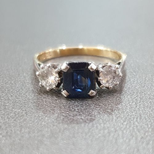 ART DECO SAPPHIRE 12CT DIAMOND 18CT GOLD RING TRILOGY SIZE L - ADDITIONAL PHOTO 3