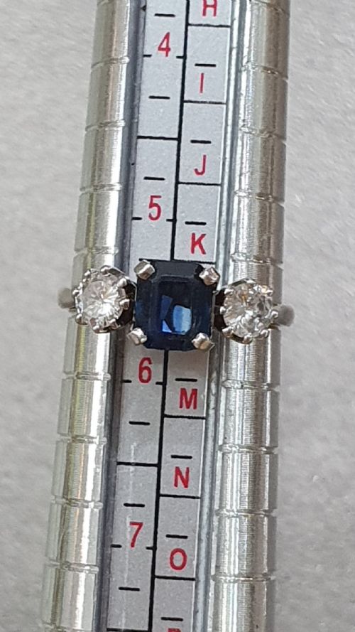 ART DECO SAPPHIRE 12CT DIAMOND 18CT GOLD RING TRILOGY SIZE L - ADDITIONAL PHOTO 9
