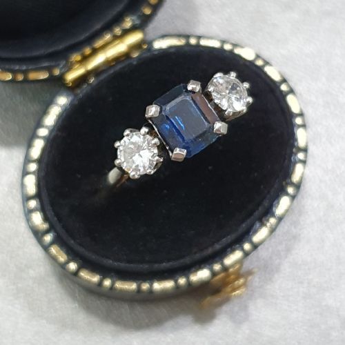 ART DECO SAPPHIRE 12CT DIAMOND 18CT GOLD RING TRILOGY SIZE L - ADDITIONAL PHOTO 12