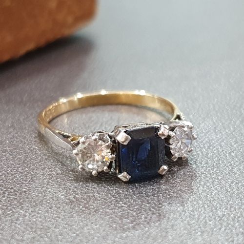 ART DECO SAPPHIRE 12CT DIAMOND 18CT GOLD RING TRILOGY SIZE L - ADDITIONAL PHOTO 15