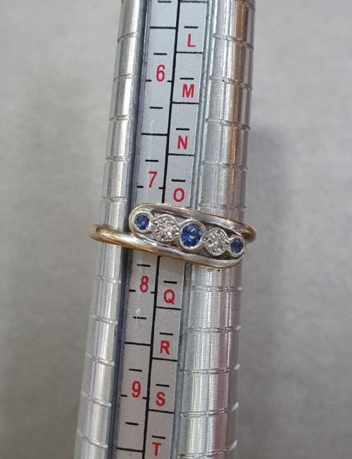 ART DECO DIAMOND CEYLON SAPPHIRE PLATINUM 9CT GOLD TOURBILLON DESIGN RING SIZE P - ADDITIONAL PHOTO 6