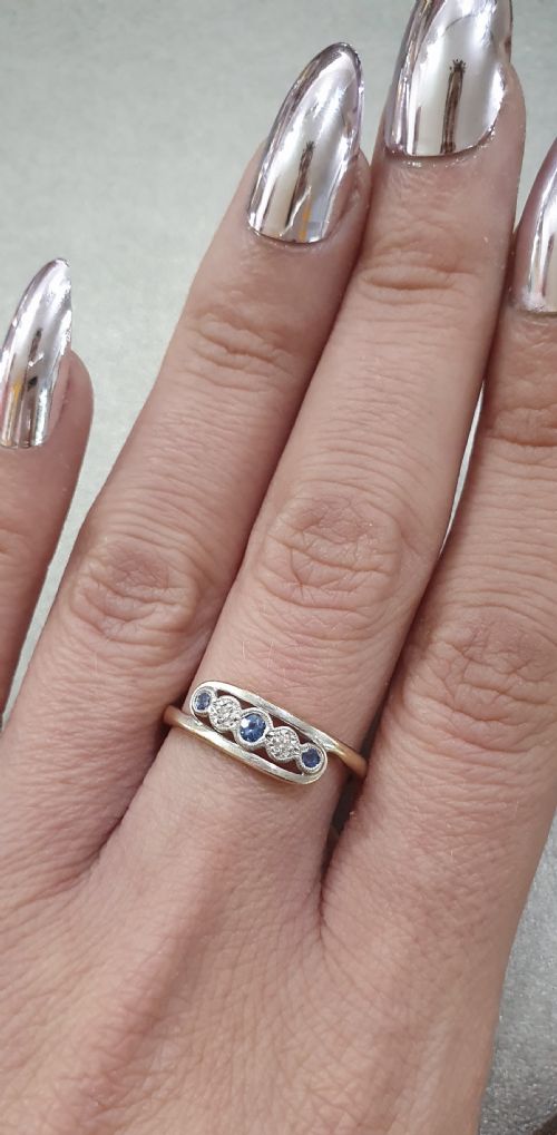 ART DECO DIAMOND CEYLON SAPPHIRE PLATINUM 9CT GOLD TOURBILLON DESIGN RING SIZE P - ADDITIONAL PHOTO 7