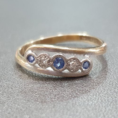 ART DECO DIAMOND CEYLON SAPPHIRE PLATINUM 9CT GOLD TOURBILLON DESIGN RING SIZE P - ADDITIONAL PHOTO 8