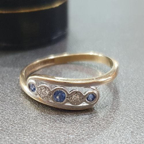 ART DECO DIAMOND CEYLON SAPPHIRE PLATINUM 9CT GOLD TOURBILLON DESIGN RING SIZE P - ADDITIONAL PHOTO 9