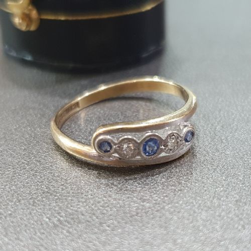 ART DECO DIAMOND CEYLON SAPPHIRE PLATINUM 9CT GOLD TOURBILLON DESIGN RING SIZE P - ADDITIONAL PHOTO 10
