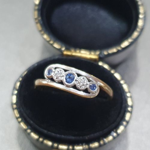ART DECO DIAMOND CEYLON SAPPHIRE PLATINUM 9CT GOLD TOURBILLON DESIGN RING SIZE P - ADDITIONAL PHOTO 12