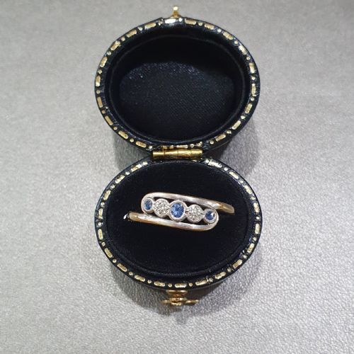 ART DECO DIAMOND CEYLON SAPPHIRE PLATINUM 9CT GOLD TOURBILLON DESIGN RING SIZE P - ADDITIONAL PHOTO 15
