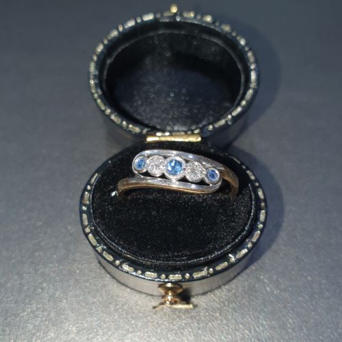 ART DECO DIAMOND CEYLON SAPPHIRE PLATINUM 9CT GOLD TOURBILLON DESIGN RING SIZE P - ADDITIONAL PHOTO 16