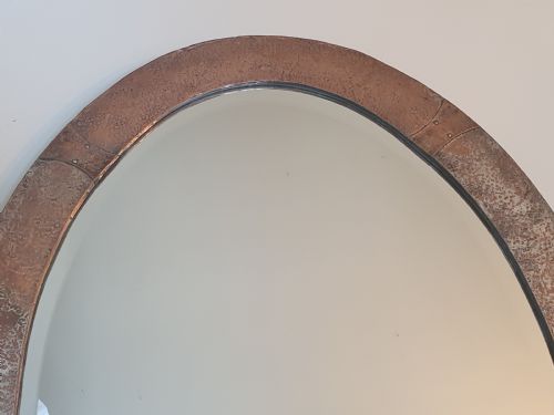 ARTS CRAFTS SILVER OVER BRONZE COPPER STUDDED OVAL WALL MIRROR WITH ORIGINAL WOODEN BACKING - ADDITIONAL PHOTO 8