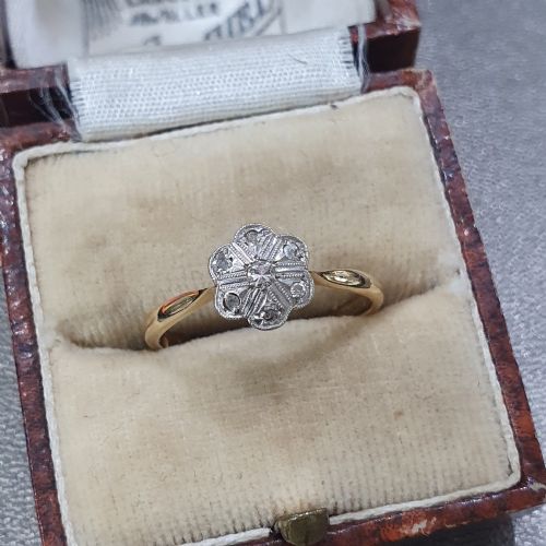 ART DECO DIAMOND PLATINUM 18CT GEOMETRIC DAISY RING EMPIRE'S LARGEST JEWELLER 1920S H SAMUEL RING SIZE M - ADDITIONAL PHOTO 3