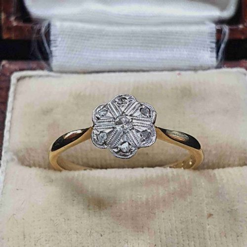 ART DECO DIAMOND PLATINUM 18CT GEOMETRIC DAISY RING EMPIRE'S LARGEST JEWELLER 1920S H SAMUEL RING SIZE M - ADDITIONAL PHOTO 5