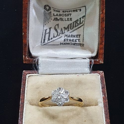ART DECO DIAMOND PLATINUM 18CT GEOMETRIC DAISY RING EMPIRE'S LARGEST JEWELLER 1920S H SAMUEL RING SIZE M - ADDITIONAL PHOTO 8