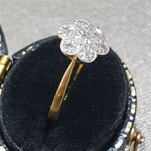 ART DECO DIAMOND PLATINUM 18CT DAISY RING SIZE J C1920S - ADDITIONAL PHOTO 1