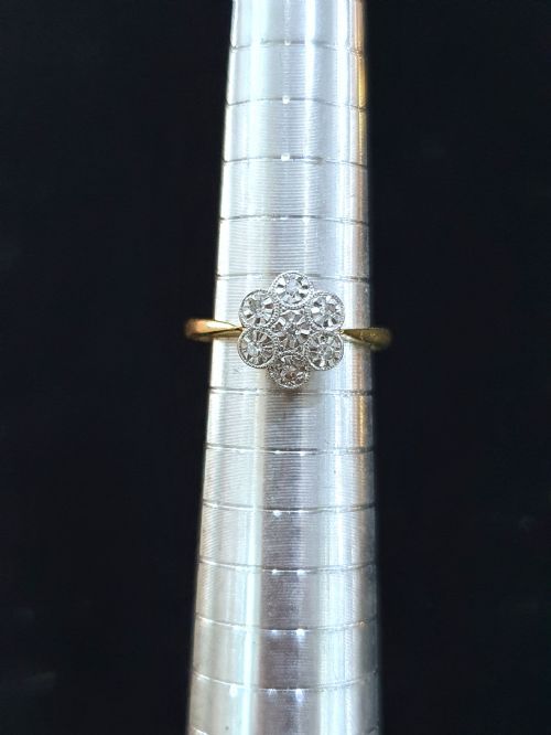 ART DECO DIAMOND PLATINUM 18CT DAISY RING SIZE J C1920S - ADDITIONAL PHOTO 4