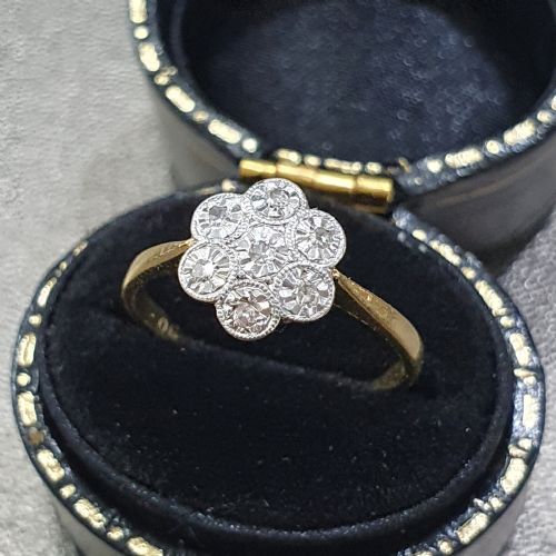 ART DECO DIAMOND PLATINUM 18CT DAISY RING SIZE J C1920S - ADDITIONAL PHOTO 5