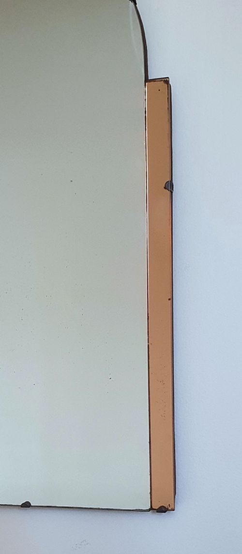 ART DECO MIRROR PETITE PORTRAIT PEACH SIDES BEVELLED ARCH TOP READY TO HANG - ADDITIONAL PHOTO 3