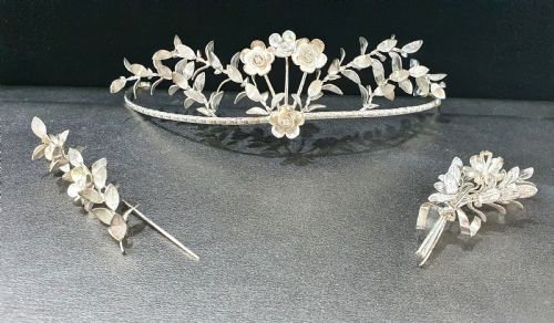 edwardian continental silver tiara groomsmen pins myrtle bridal set c1910 - CATEGORY: ANTIQUE SILVER - DATED 1910
