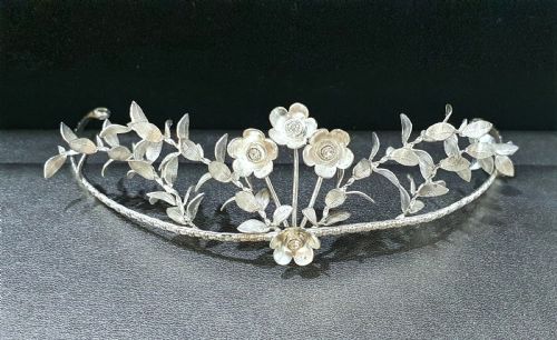 EDWARDIAN CONTINENTAL SILVER TIARA GROOMSMEN PINS MYRTLE BRIDAL SET C1910 - ADDITIONAL PHOTO 1