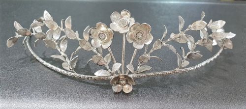 EDWARDIAN CONTINENTAL SILVER TIARA GROOMSMEN PINS MYRTLE BRIDAL SET C1910 - ADDITIONAL PHOTO 3