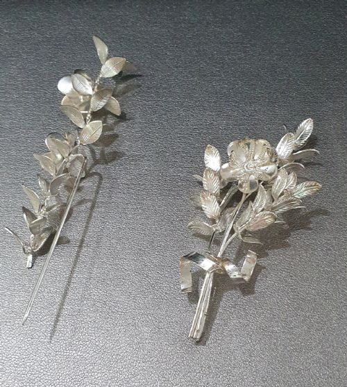 EDWARDIAN CONTINENTAL SILVER TIARA GROOMSMEN PINS MYRTLE BRIDAL SET C1910 - ADDITIONAL PHOTO 6