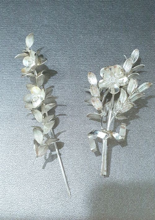EDWARDIAN CONTINENTAL SILVER TIARA GROOMSMEN PINS MYRTLE BRIDAL SET C1910 - ADDITIONAL PHOTO 7
