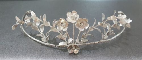 EDWARDIAN CONTINENTAL SILVER TIARA GROOMSMEN PINS MYRTLE BRIDAL SET C1910 - ADDITIONAL PHOTO 8