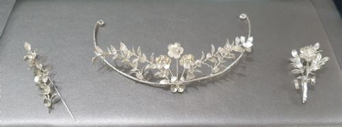 EDWARDIAN CONTINENTAL SILVER TIARA GROOMSMEN PINS MYRTLE BRIDAL SET C1910 - ADDITIONAL PHOTO 9