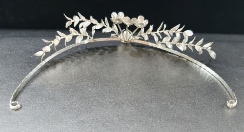 EDWARDIAN CONTINENTAL SILVER TIARA GROOMSMEN PINS MYRTLE BRIDAL SET C1910 - ADDITIONAL PHOTO 10