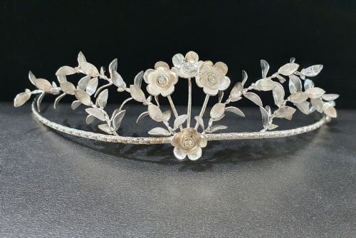 EDWARDIAN CONTINENTAL SILVER TIARA GROOMSMEN PINS MYRTLE BRIDAL SET C1910 - ADDITIONAL PHOTO 11
