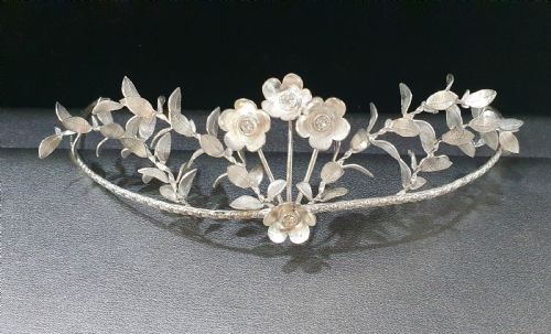 EDWARDIAN CONTINENTAL SILVER TIARA GROOMSMEN PINS MYRTLE BRIDAL SET C1910 - ADDITIONAL PHOTO 13