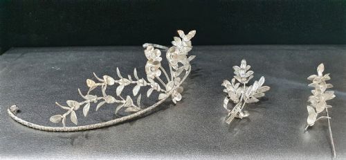 EDWARDIAN CONTINENTAL SILVER TIARA GROOMSMEN PINS MYRTLE BRIDAL SET C1910 - ADDITIONAL PHOTO 15