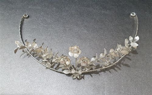 EDWARDIAN CONTINENTAL SILVER TIARA GROOMSMEN PINS MYRTLE BRIDAL SET C1910 - ADDITIONAL PHOTO 16