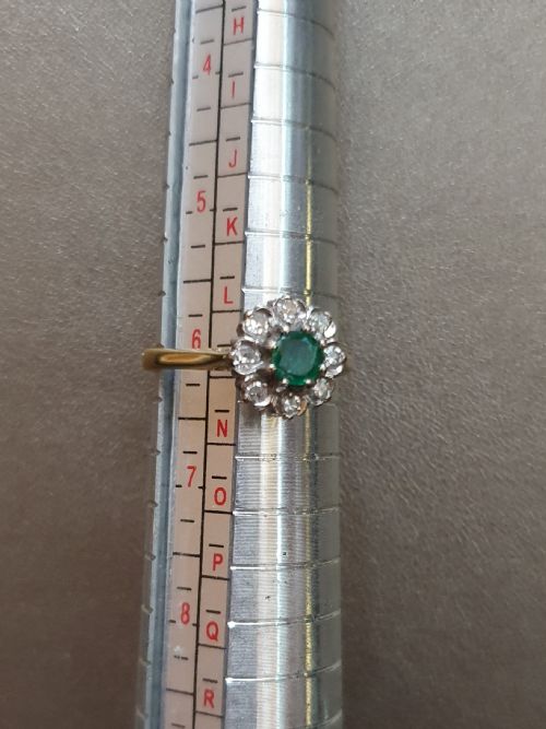 ART DECO EMERALD DIAMOND 18CT GOLD FLOWER HALO RING SIZE M - ADDITIONAL PHOTO 13