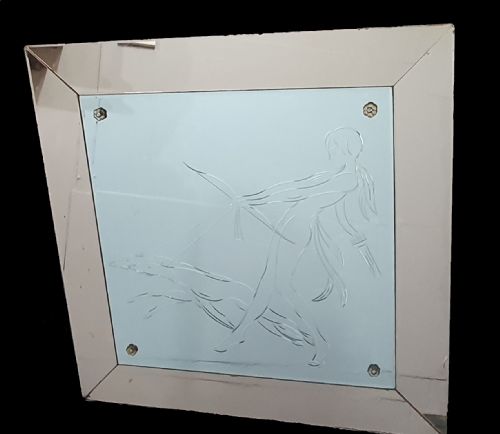 RARE ART DECO LADY WITH BORZOI ETCHED LARGE MIRROR WITH PINK PEACH FRAME - ADDITIONAL PHOTO 7