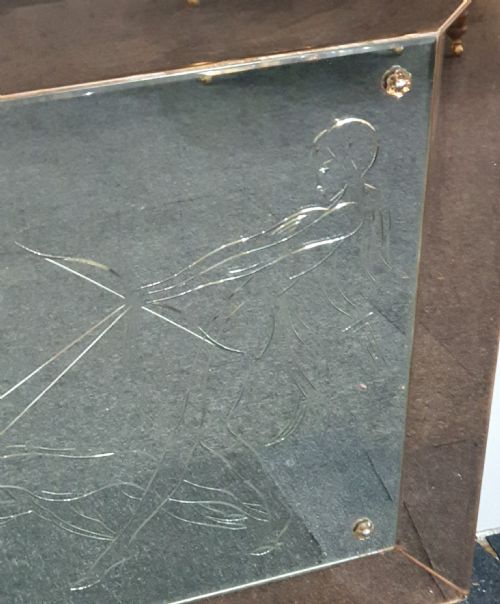 RARE ART DECO LADY WITH BORZOI ETCHED LARGE MIRROR WITH PINK PEACH FRAME - ADDITIONAL PHOTO 8