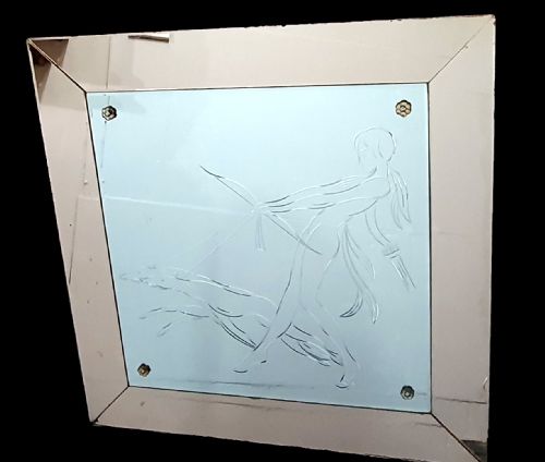 RARE ART DECO LADY WITH BORZOI ETCHED LARGE MIRROR WITH PINK PEACH FRAME - ADDITIONAL PHOTO 10