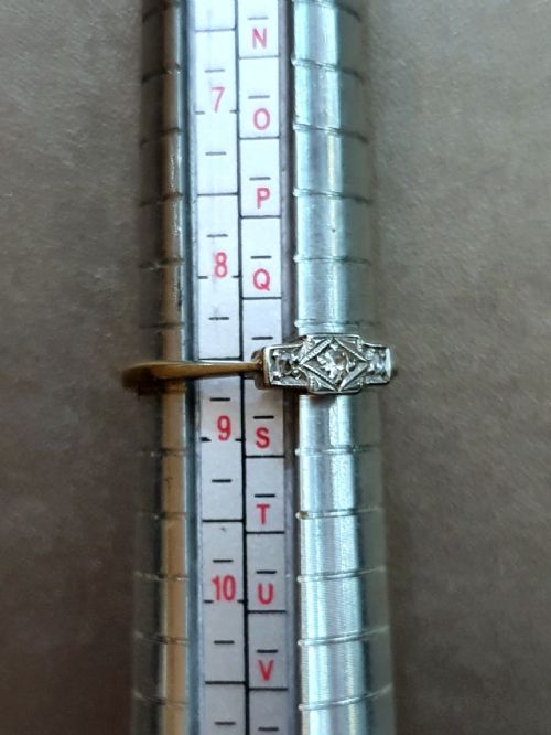 ART DECO PALLADIUM SET DIAMONDS GEOMETRIC DESIGN ON 9CT GOLD RING SIZE R - ADDITIONAL PHOTO 3