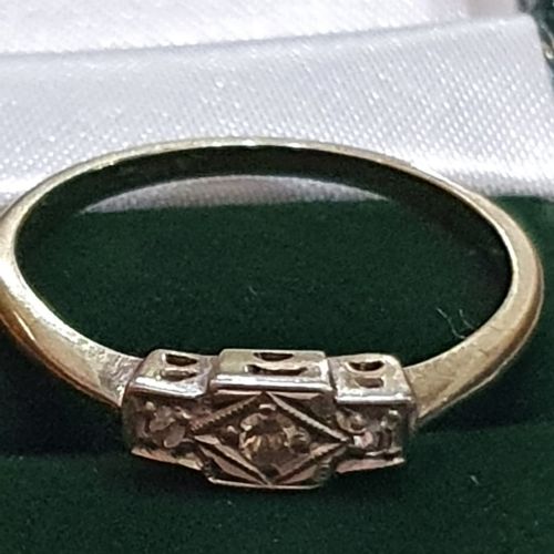 ART DECO PALLADIUM SET DIAMONDS GEOMETRIC DESIGN ON 9CT GOLD RING SIZE R - ADDITIONAL PHOTO 10