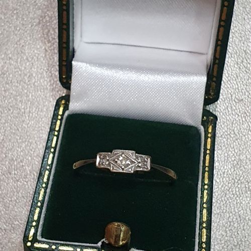 ART DECO PALLADIUM SET DIAMONDS GEOMETRIC DESIGN ON 9CT GOLD RING SIZE R - ADDITIONAL PHOTO 12