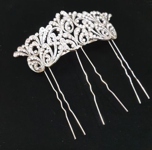 french art deco crystal tiara hair comb c1930s belle epoque rhodium plated original mint condition bridal piece - CATEGORY: ANTIQUE JEWELLERY - DATED 1930