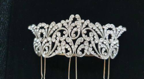 FRENCH ART DECO CRYSTAL TIARA HAIR COMB C1930S BELLE EPOQUE RHODIUM PLATED ORIGINAL MINT CONDITION BRIDAL PIECE - ADDITIONAL PHOTO 2