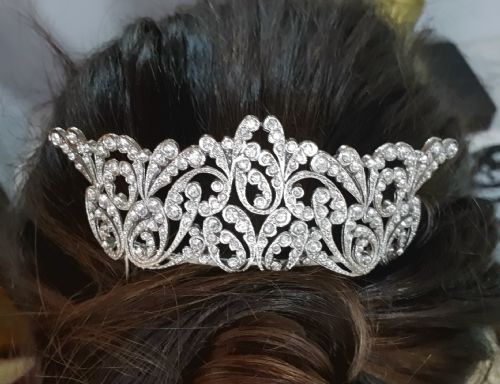 FRENCH ART DECO CRYSTAL TIARA HAIR COMB C1930S BELLE EPOQUE RHODIUM PLATED ORIGINAL MINT CONDITION BRIDAL PIECE - ADDITIONAL PHOTO 3